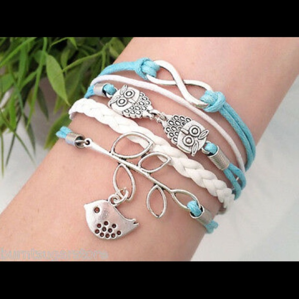 BOGO Infinity bracelet with owls and branch